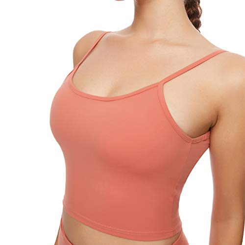 HK-JINBA Longline Sports Bra for Women Gym Cropped Yoga Tank Top Workout Running Camisole Bra with Removable Cups Plus Size (Orange139,XXXL)