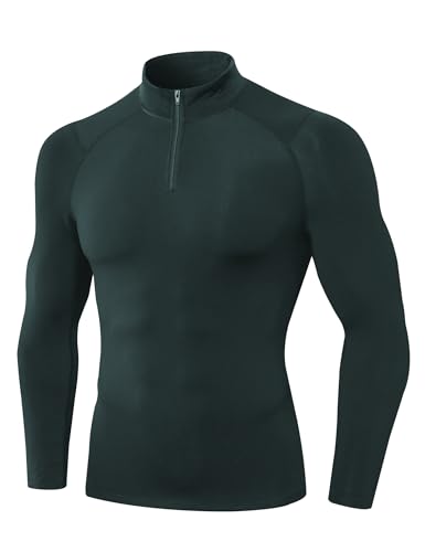 SPVISE Dark Green Turtleneck T-Shirts Thermal Long Sleeve Shirt for Men Running Gear Undershirts Warm Fleece Lined Base Layer