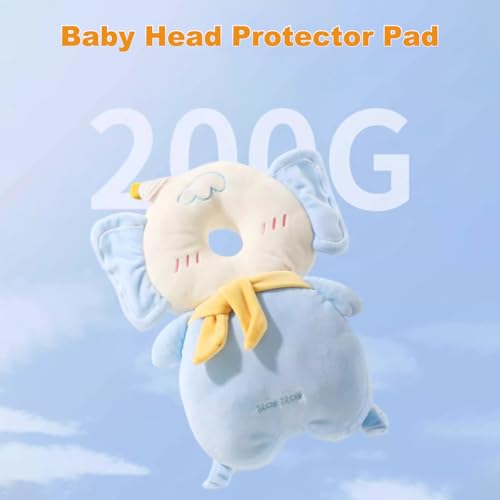 Image of Baby Head Protector Backpack, Toddler Baby Head Protection Backpack with Baby Knee Pads Alarm Function for Walking & Crawling, Soft, Breathable and Wearing Safety Baby Head Protector-Blue Elephant