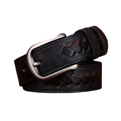 AGUTALITHIC Gesteppter Ledergürtel Herren Flecht-Gürtel Aus Vollrindleder Herrengürtel Jeans-Gürtel Echtleder 3.3cm Breit Mit Silberner Schließe(100cm/39, Black)