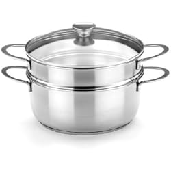 Cacerola Al Vapor BRA Ancora - Set para cocinar al vapor, acero inoxidable 18/10, con tapa de cristal, 24 cm