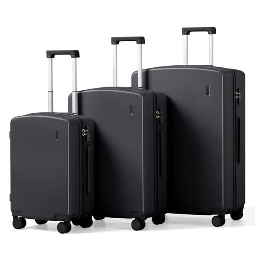Hanke 3-Piece Hard Shell Luggage Set (20/24/28") Jet Black