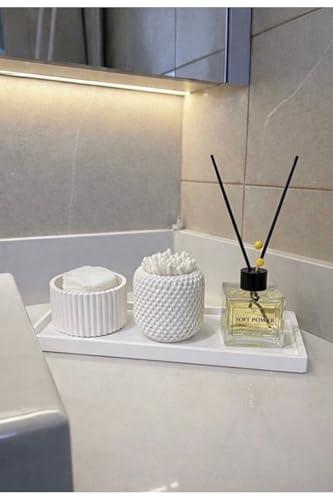 Minimalist White Bathroom Accessory Set 4 Piece - Modern Stone
