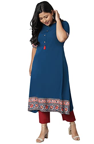 Image of XL LOVE - By Janasya Women's Plus Size Poly Crepe Floral Print Aline Kurta