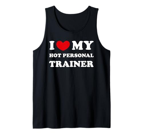 I Love My Hot Personal Trainer, Heart Hot Personal Trainer t-shirt sem mangas, Preto, Pequeno