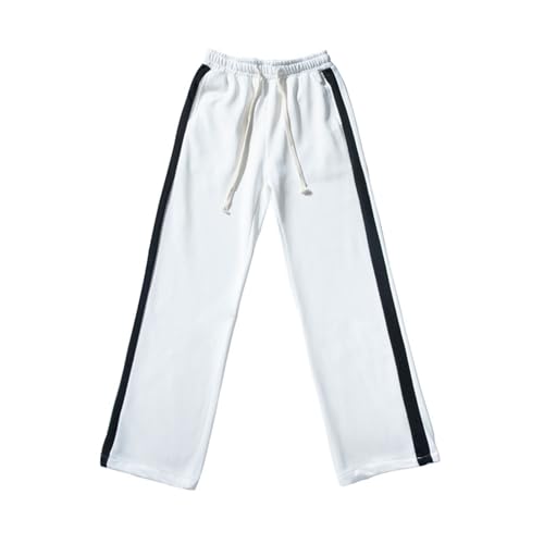 Pantalones deportivos para hombre, bloque de color, slacks a rayas, pantalones modernos de pierna recta, pantalones holgados, pantalones finos para hombre, Blanco, M