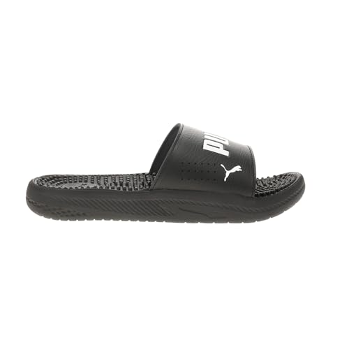 PUMA Men's Softride Massage Slide Sandals, Black-White, 8