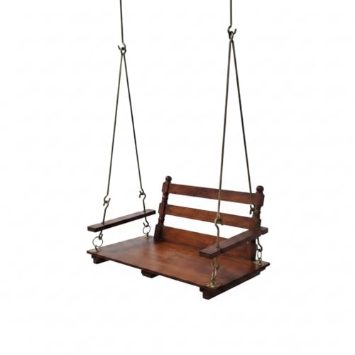 Image of APRODZ Swing for Home Solid Sheesham Wooden Jhula for Adult for Home | Traditional Wooden Swing for Balcony | Hanging Swings with Brass Coated Chain | Patio Double Seater Indoor /Outdoor, Honey