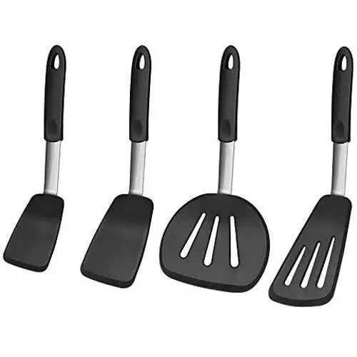 Silicone Spatula Turner Set of 4, Heat Resistant Cooking Spatulas for Nonstick Cookware, Large Flexible Kitchen Utensils BPA Free Rubber Spatula Set
