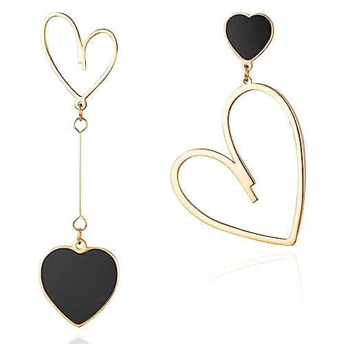 CWVHQ Asymmetric Heart Dangle Earrings Hollow Love Heart Drop Statement Long Earrings for Women Valentine'S Day Anniversary Day Jewelry (Asymmetry)