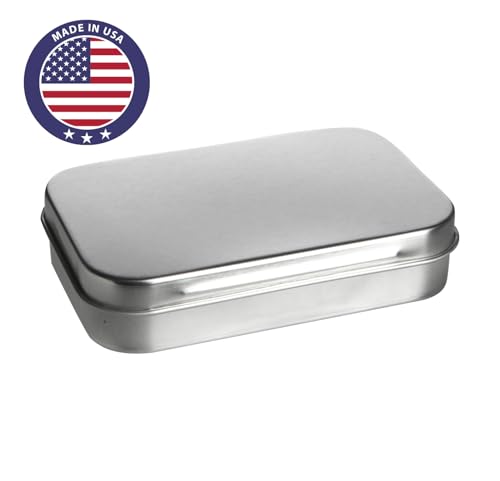 Image of Metal Storage Tin Box with Hinged Lid, Food Grade, Made in USA, Crafting Gifts, Candies or Mints, Travel or Survival Kits, Smooth Blank Sides for Labeling - Rectangular, Silver (pack of 12)