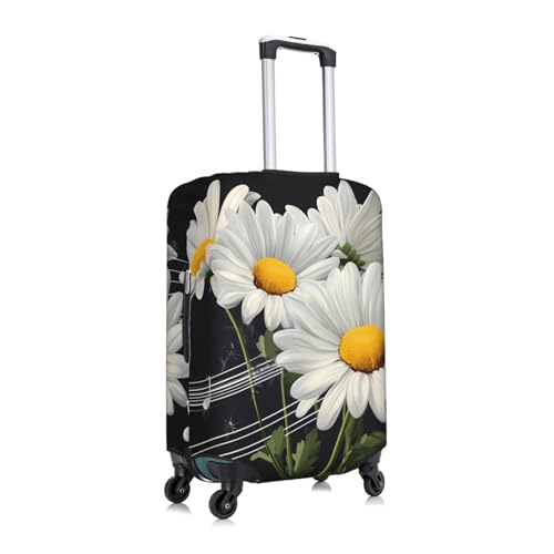 Music Notes Flower Daisy Elastic Travel Luggage Cover, Washable Spandex Suitcase Protector, Anti-Scratch Fits 18-32 Inch3