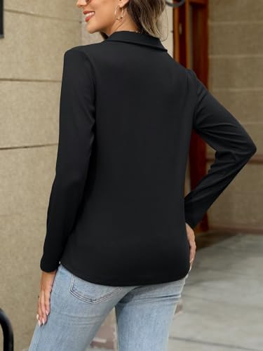 ORANDESIGNE Women's Long Sleeve Polo Shirts Casual Color Block V Neck Tops Fall Collar Ladies Tunics Tees2