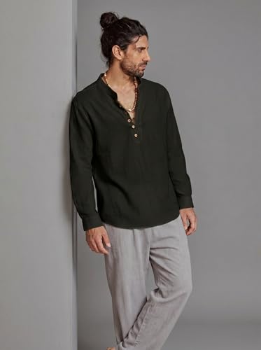 Image of ROYALSCOUT Men's Cotton Solid Full Sleeve Short Kurta Ideal for Cultural Functions, Formal Events, or Relaxed Festive Styling
