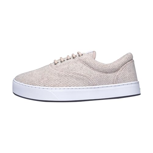 MaCae Unisex Original Knitting Lace-Up Sneaker, Recycled Linen Beige/Water Lilies, 8 US Women2