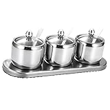 JOINPAYA Pot à Épices en Acier Inoxydable 3 Bocaux avec Base, Récipient Multifonction de Rangement pour Sel et Épices, Cuisine et Buffet