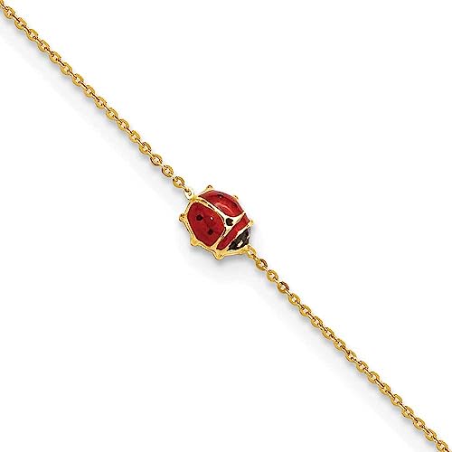 Precious Accents 14k Gold Polished Enameled Ladybug 6.5in with 0.75