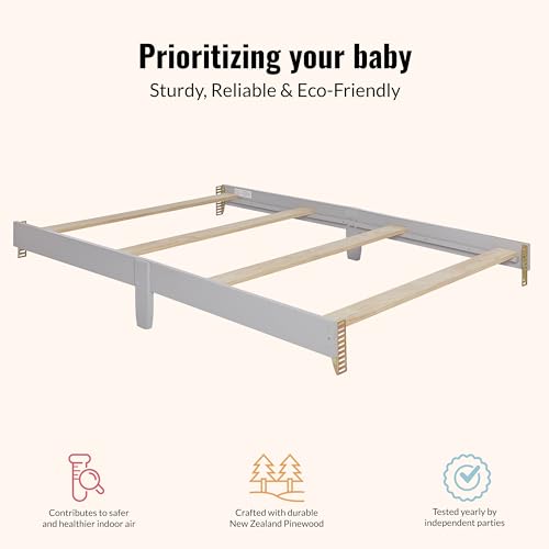 Image of Dream On Me Universal Crib to Full Size Bed Conversion Kit, Solid Wood Bed Rails for Select Convertible Cribs, Strong & Stable Support, Pebble Grey