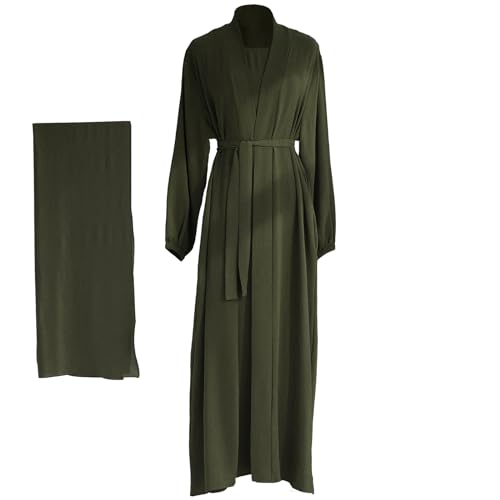 Image of Women's Muslim Dress Two Pieces Set Islamic Prayer Abaya Modest Solid Color Muslim Outfits