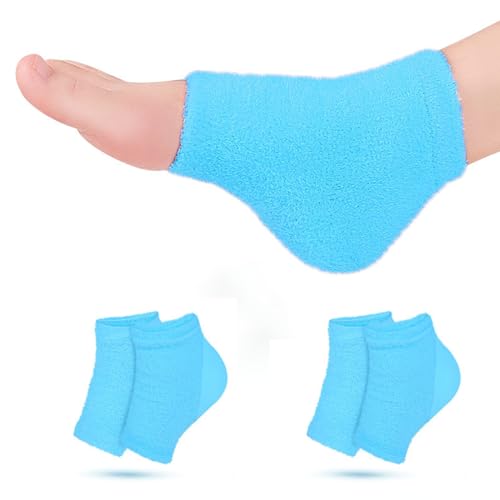 Castor Oil Pack Wrap for Foot Castor Oil Moisturizing Heel Socks for Plantar Fasciitis Cracked Heels - Suitable for Overnight Moisturizing of Feet (Without Essential Oils) (Blue - 2 Pairs)