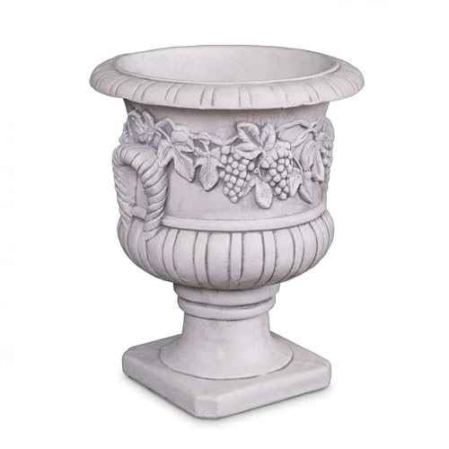 gartendekoparadies.de Blumengefäß mit Weintrauben Pflanzgefäß aus Steinguss für Außenbereich, H. 50 cm, 15 Liter, 33 kg, Grau, Frostsicher