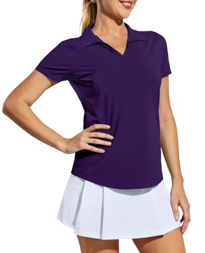 Image of MIER Women's Golf Polo Shirts Collared V Neck Short Sleeve Tennis Shirt, Dry Fit, Moisture Wicking