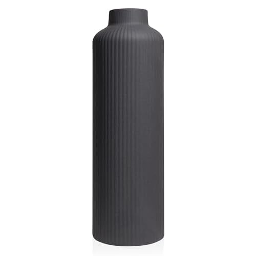 Black Ceramic Flower Vase – 8.9″ Tall Boho Decor for Home, Kitchen, Bedroom, Bathroom, Shelf and Table – Pampas Grass Vase