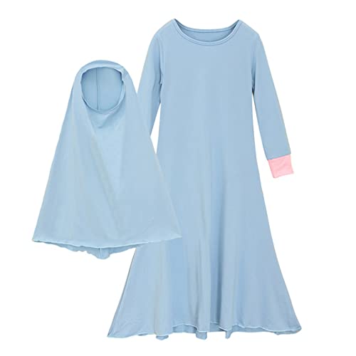 Generisch Abaya universal para niña musulmana islámica con hijab de longitud completa bata, burka, vestidos de bebé, azul celeste, 1-2 años