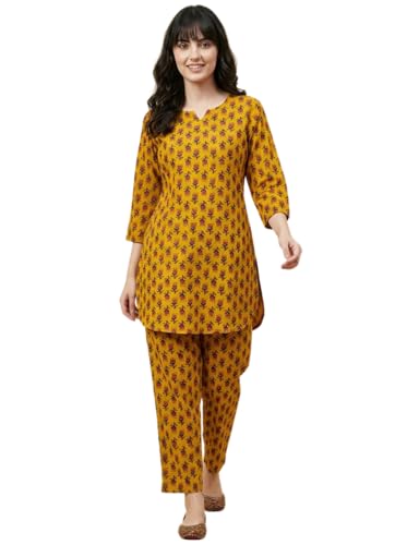 Image of Bee M Pee Designer Trendy Floral Printed Cotton Kurta Coord Sets for Women | Stylish Casual Tunic Kurti Set with Pant for Woman for Office
