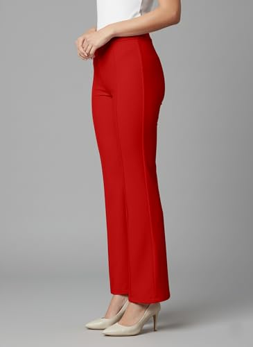 Image of Mehrang Cotton Blend Bootcut Parallel Trouser Pants for Women Regular Fit, Bellbottom Straight Pants for Womens