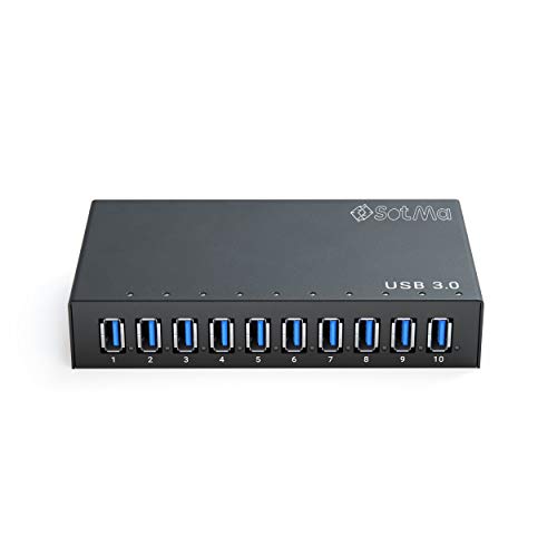 USB 10 Port Hub - Powered USB 3.0 Hub - Aluminum USB Hub -USB Splitter Hub 12V 5A 60W Power Adapter