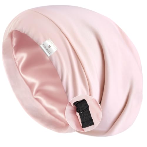 YANIBEST Silk Satin Bonnet Hair Wrap for Sleeping, Adjustable Slouchy Beanie for Women, Silk Lined for Curly Hair and Braids, Pink