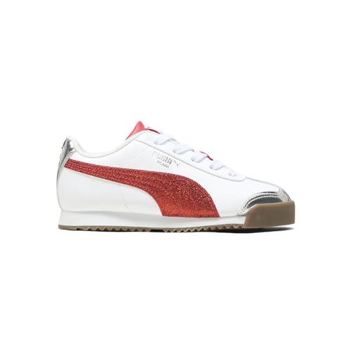 Image of Puma, Unisex-Child, Roma, Puma White-for All Time Red-Puma Silver, Little Kid 10.5 US