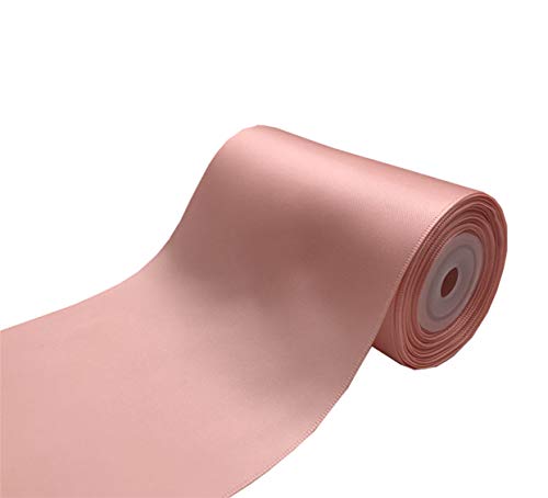 QIANF 4 inch Wide Solid Color No Fading Double Face Satin Ribbon Great for Chair Sash - 10 Yard (203-Peach Pink)