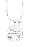 Die Kette aus Edelstahl mit Sterlingsilber-Legierung hat eine Länge von 80 cm und ein Verlängerungskettchen von ca. 2 cm