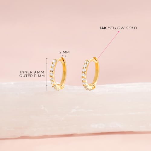 14k Yellow Gold Tiny Cubic Zirconia 9mm Hoop Earrings For Toddlers and Girls - Little Girls Cubic Zirconia Hoop Earrings - Small CZ Hoops For Young Girls4