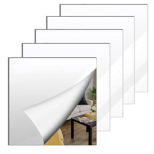 Image of 5 Pcs 8 x8 Inch Acrylic Mirror Sheet, 1 /8 Inch Thick Opaque Glossy Mirror, Plexiglass Mirror Sheets with Protective Film, Rigid Mirror Acrylic Sheets for Sawing, DIY, Laser Cutting and Engraving
