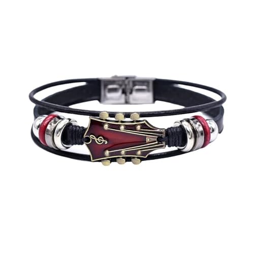 FANSHINUO Pulsera de cuero multifuncional con temática de guitarra, pulsera...