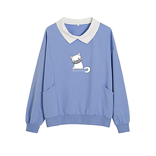 Kiekiecoo Cute Cat Sweatshirt For Teen Girls Fashion Oversized Kawaii Aesthetic Preppy Sweaters Cartoon Long Sleeve Shirts #TOP6