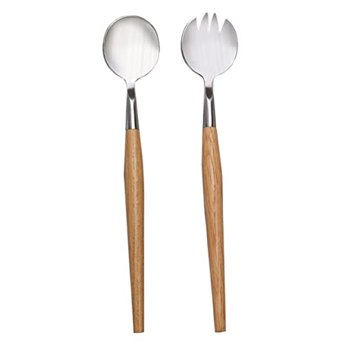 VINTORKY 2pcs Set Dinner Forks Tableware Salad Server Spoon and Fork Cooking Utensils for Kitchen Salad Servers Tongs Salad Serving Stainless Steel Fork Wooden