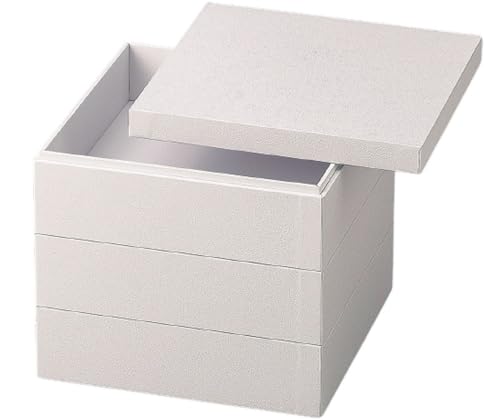 J-kitchens 重箱 3段 6.5寸 ハイブリッド 紙 お重箱 白マット 20.2cm x 20.2cm x 18.3cm 日本製