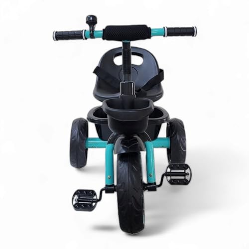 Image of MEKASHI T-001RW Plug N Play Kids Trike /Baby Tricycle, Big Size Storage Basket, Bell, Comfortable Seat with Seat Belt, 12 to 48 Months, Load Upto 35Kg, Easy Assembly, Heavy Guage Steel Frame, Sea Green