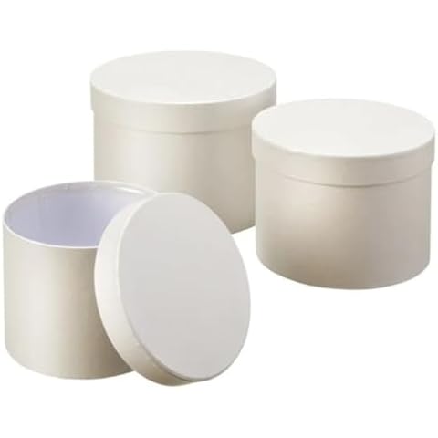 Set of 3 Cream Round Flower Hat Boxes Cover