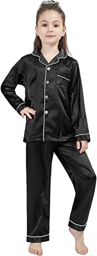 Kid Silky Satin Pajamas Set for Girls Boys pj Set Sleepwear Button-up Lounge Sets Nightwear2
