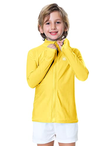 Image of AOBUTE Unisex Kids Zipper Rash Guard Boys UPF 50+ UV Protection Sun Shirt with Thumb Hole 3-12 Years
