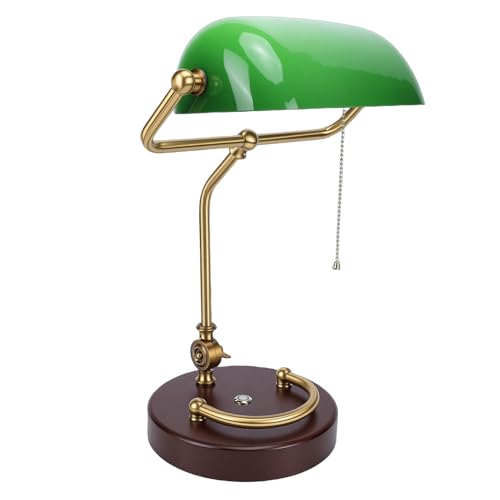 Yechiry Lámpara de Escritorio Vintage, Pantalla Giratoria 350, Lámpara de Pantalla de Vidrio Verde Esmeralda, de Banquero Retro con de Color con Atenuación Táctil, Ideal para el Hogar, la Oficina y