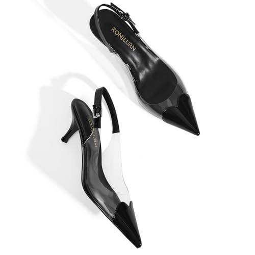 Women's Kitten Heels Clear Slingback Closed Pointed Toe Pumps Low Heel Dress Shoes Sling Back Comfortable Transparent PVC3