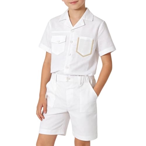 Ensemble été garçon en coton et lin tenue chemise manche courte short enfant 5-12 ans