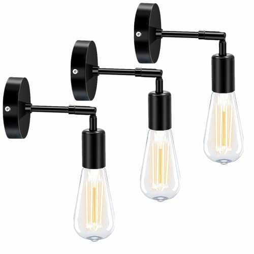 Aplique de pared vintage Biqing de hierro forjado negro E27 pack de 3 piezas