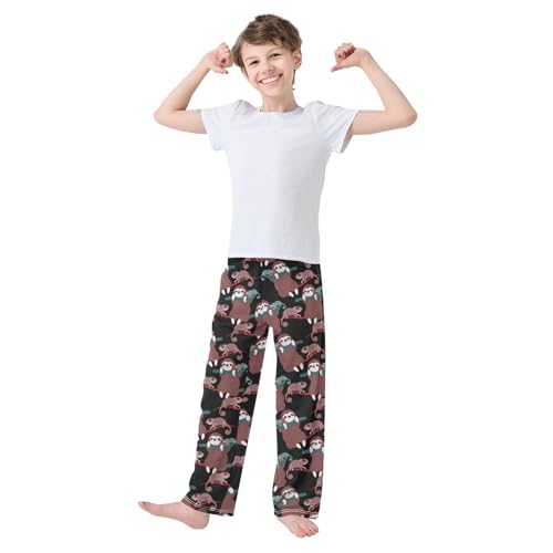 ZZXXB Sloth Chamelon Boys Long Pants Soft Trousers Elastic Waist Kids Lounge Bottoms with Pockets S-XL2